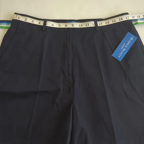 NWT Karen Scott Sport High-Waisted Stretch Belted Shorts 18 Navy Blue Pockets - Picture 12 of 16